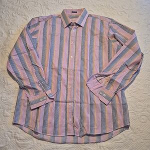 Bugatchi Uomo Men's XL multi colored bright striped button up shirt EUC